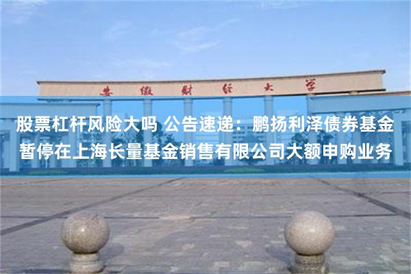 股票杠杆风险大吗 公告速递：鹏扬利泽债券基金暂停在上海长量基金销售有限公司大额申购业务